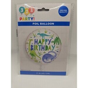 321 Party! Blue & Green Dinosaur Birthday 17-inch Foil Balloon (Helium Quality)